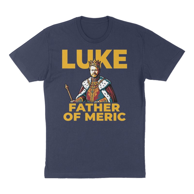 Custom t-shirt: "Luke Father of Meric", Front print, navy shirt