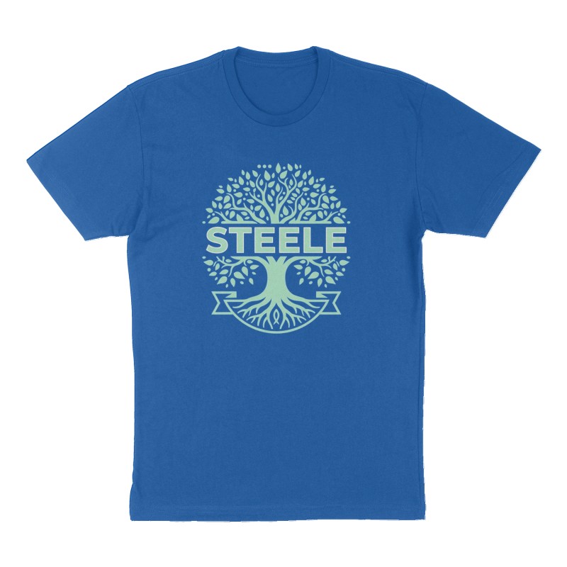 Custom t-shirt: "STEELE ", Front print, royal-blue shirt