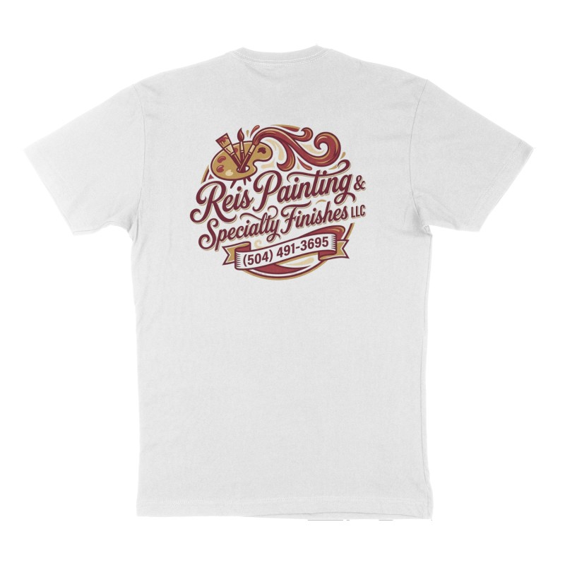Custom t-shirt: "Reis Painting & Specialty Finishes LLC", Back print, white shirt