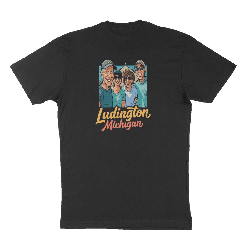 Custom t-shirt: "Ludington, Michigan", Back print, black shirt