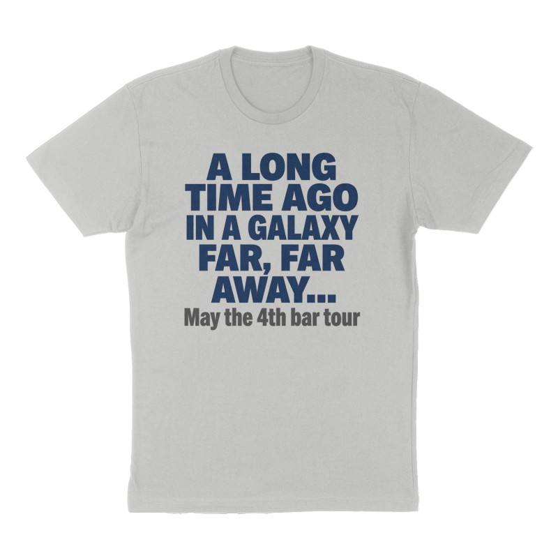 Custom t-shirt: "A long time ago in a galaxy far, far away…", Front print, heather-gray shirt