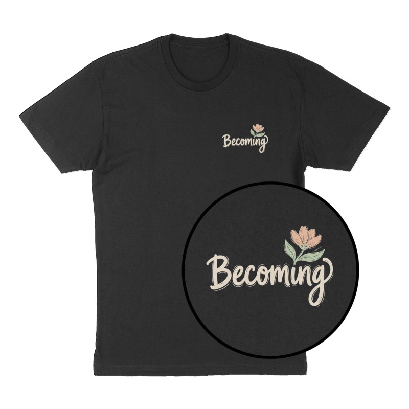 Custom t-shirt: "Becoming", Left Chest print, black shirt