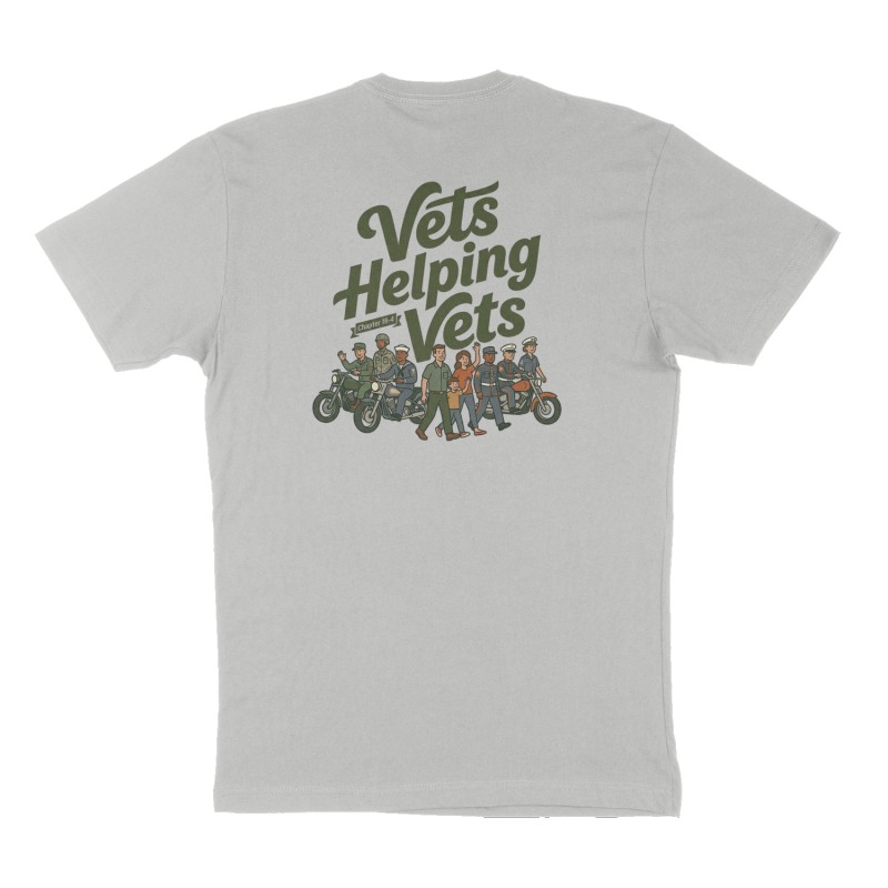 Custom t-shirt: "Vets Helping Vets", Back print, heather-gray shirt