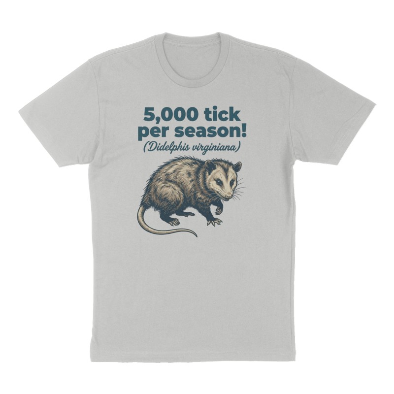 Custom t-shirt: "5,000 tick per season!", Front print, heather-gray shirt