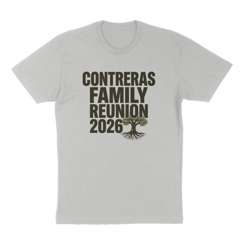 Custom t-shirt: "CONTRERAS FAMILY REUNION 2026", Front print, heather-gray shirt