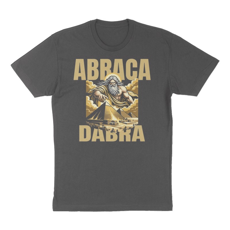 Custom t-shirt: "Abracadabra ", Front print, charcoal shirt