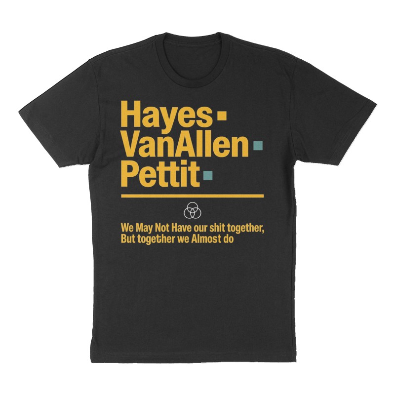 Custom t-shirt: "Hayes●VanAllen●Pettit", black shirt