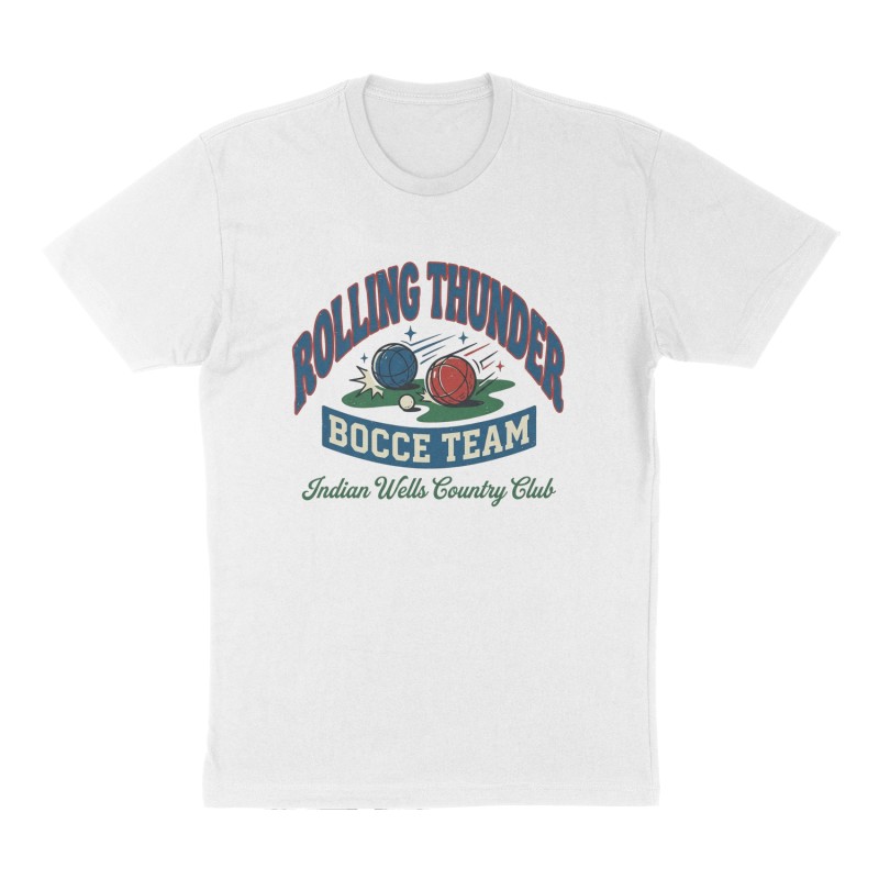 Custom t-shirt: "Rolling Thunder Bocce Team", Front print, white shirt