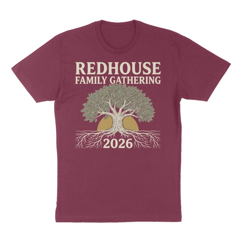 Custom t-shirt: "Redhouse Family Gathering", maroon shirt