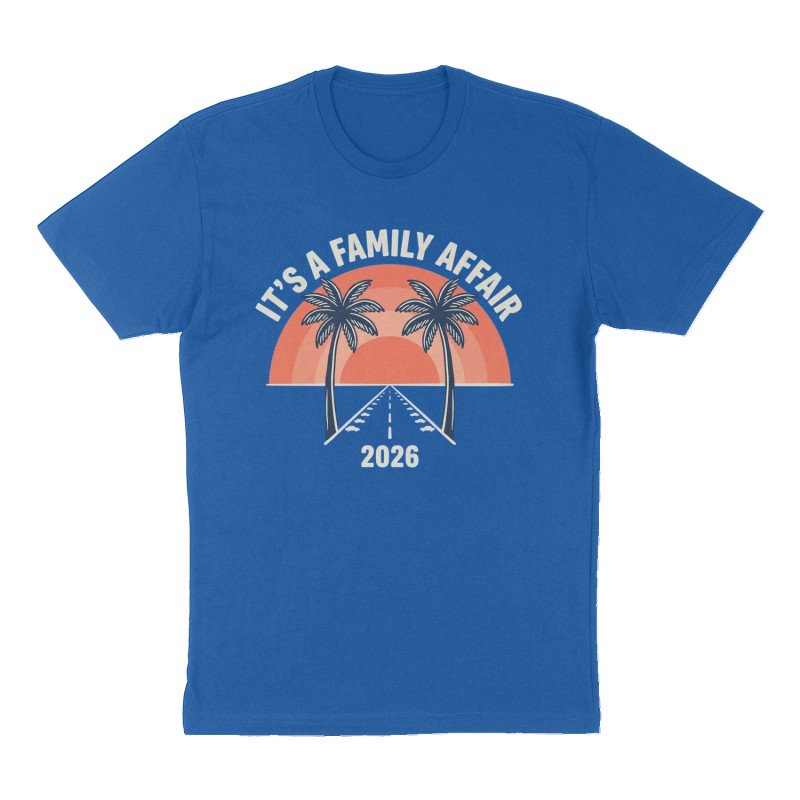 Custom t-shirt: "It's a family affair", royal-blue shirt