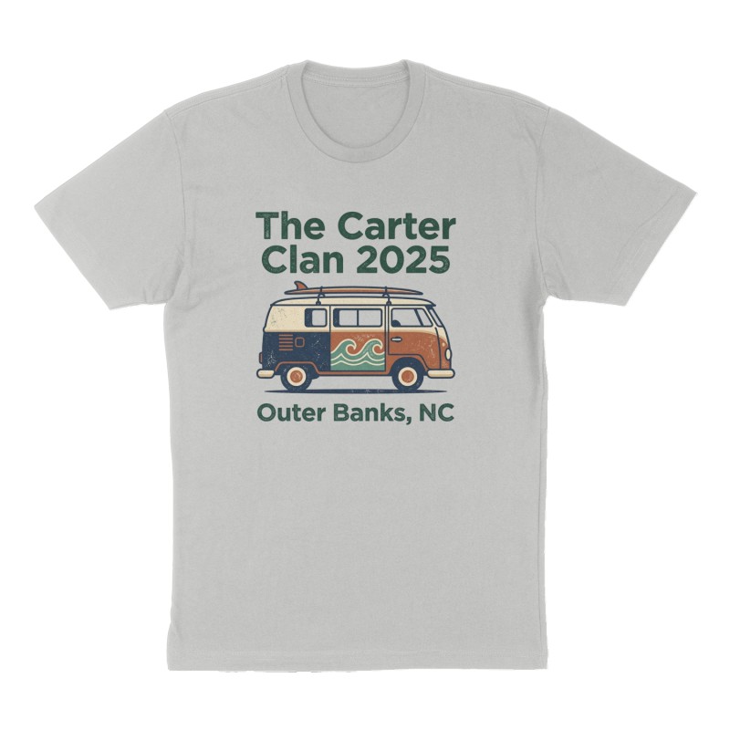 Custom t-shirt: "The Carter Clan 2025", Front print, heather-gray shirt