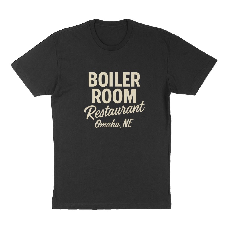 Custom t-shirt: "BOILER ROOM RESTAURANT ", Front print, black shirt
