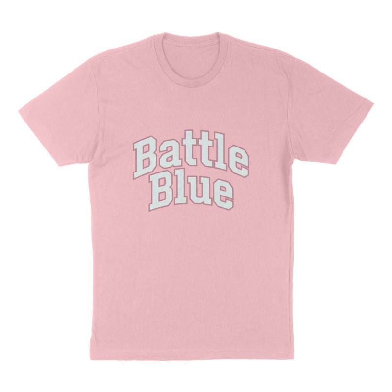 Custom t-shirt: "Battle Blue", Front print, pink shirt