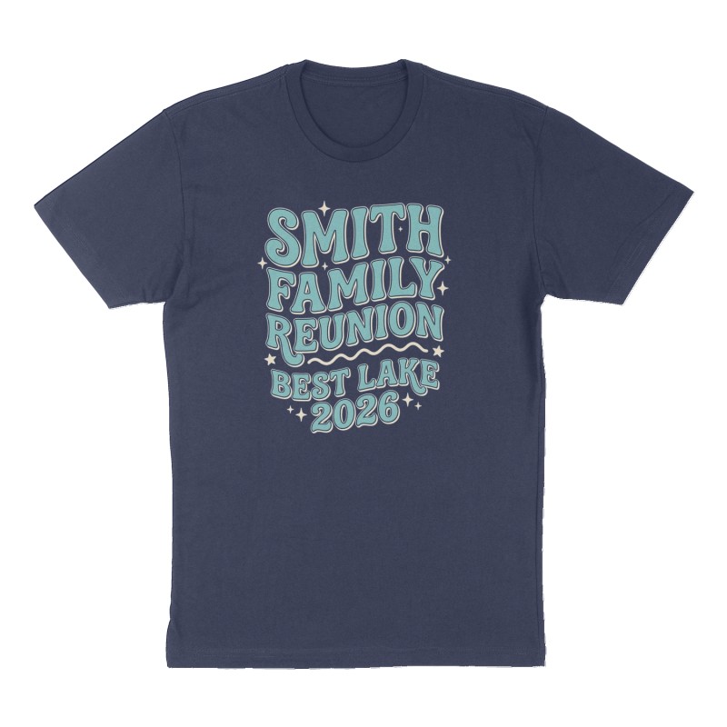 Custom t-shirt: "Smith family reunion", Front print, navy shirt