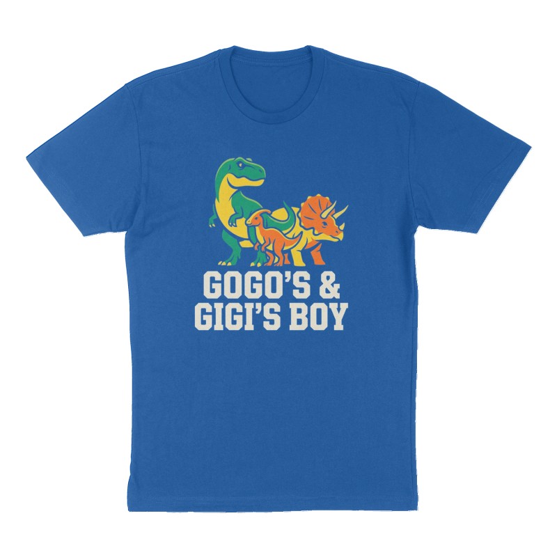 Custom t-shirt: "Gogo’s & Gigi’s boy", Front print, royal-blue shirt