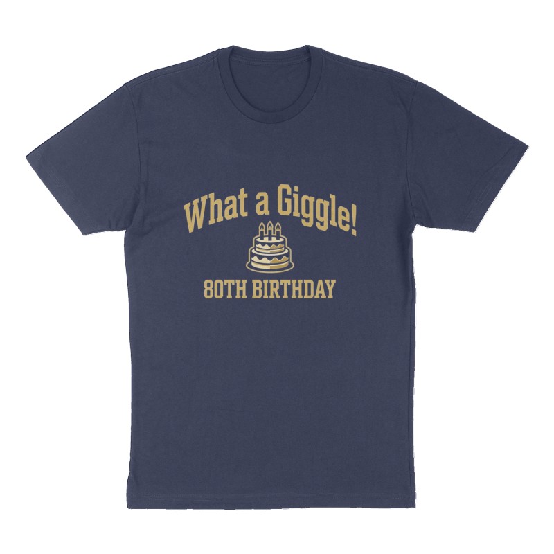 Custom t-shirt: "What a Giggle!", Front print, navy shirt