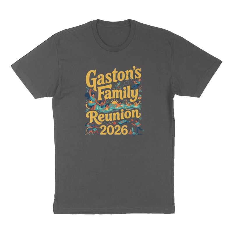 Custom t-shirt: "Gaston's Family Reunion 2026", Front print, charcoal shirt
