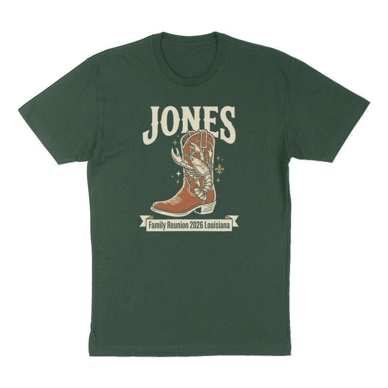 Custom t-shirt: "JONES", forest-green shirt