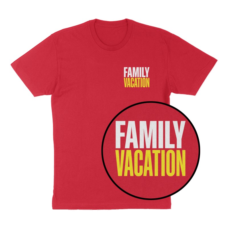Custom t-shirt: "Family Vacation", Left Chest print, red shirt