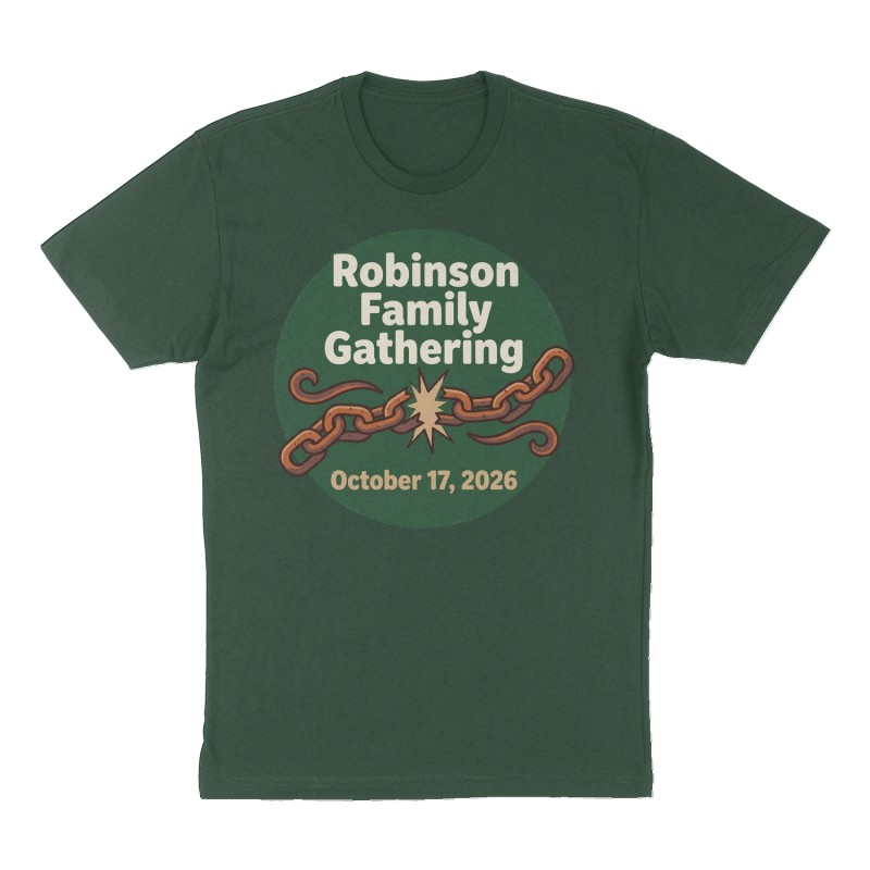 Custom t-shirt: "Robinson Family Gathering ", Front print, forest-green shirt