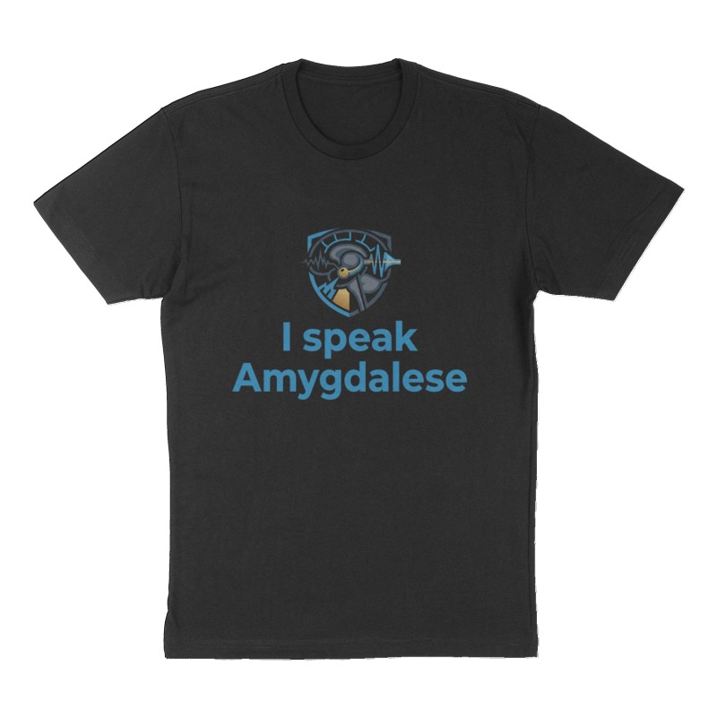 Custom t-shirt: "I speak Amygdalese", Front print, black shirt
