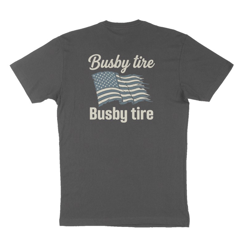 Custom t-shirt: "Busby tire ", Back print, charcoal shirt