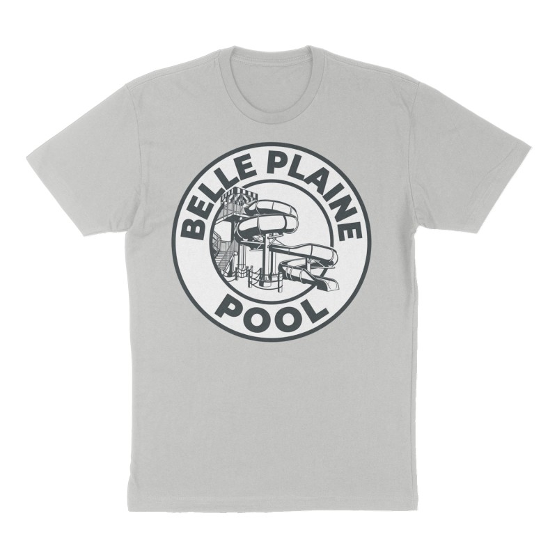 Custom t-shirt: "BELLE PLAINE POOL", Front print, heather-gray shirt