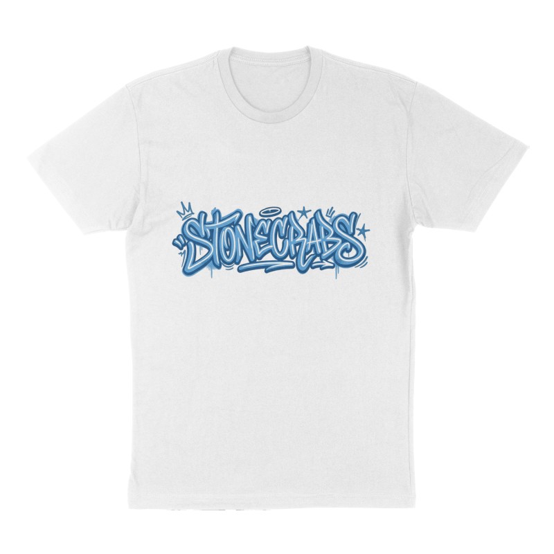 Custom t-shirt: "Stonecrabs", Front print, white shirt