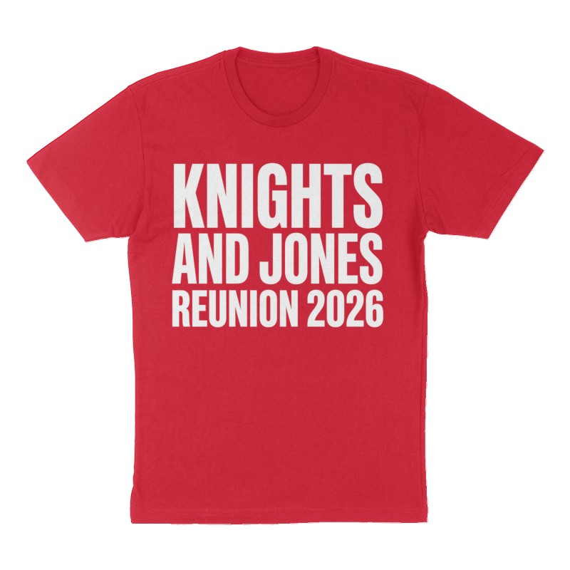 Custom t-shirt: "Knights and Jones Reunion 2026", Front print, red shirt