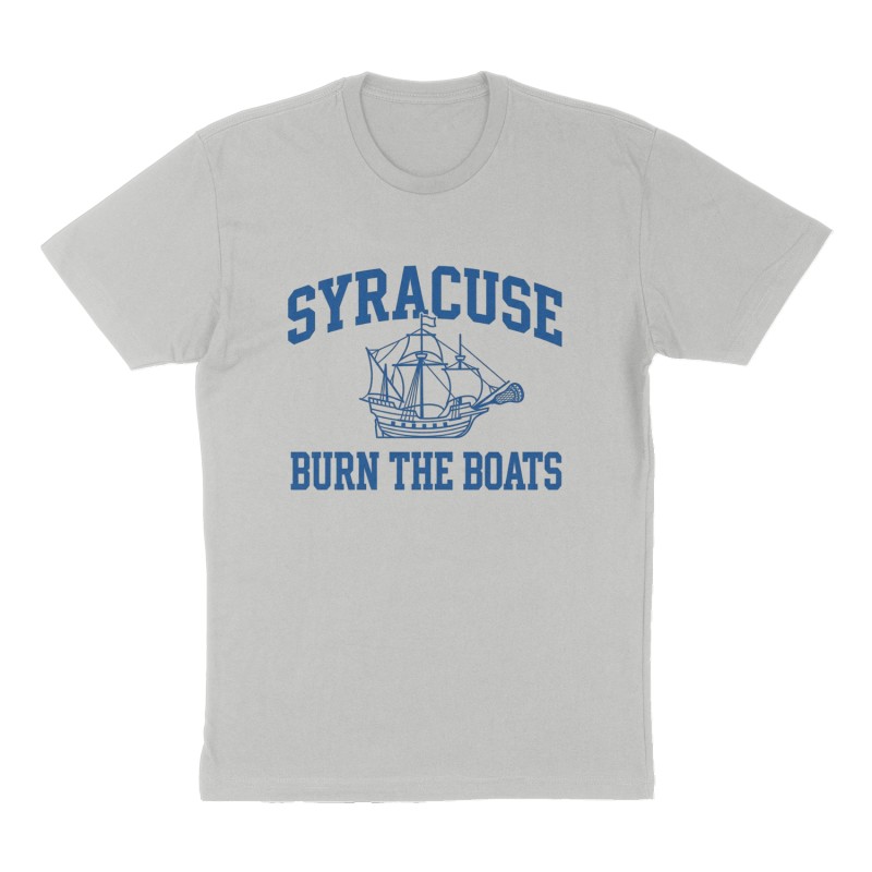 Custom t-shirt: "Burn The Boats", Front print, heather-gray shirt