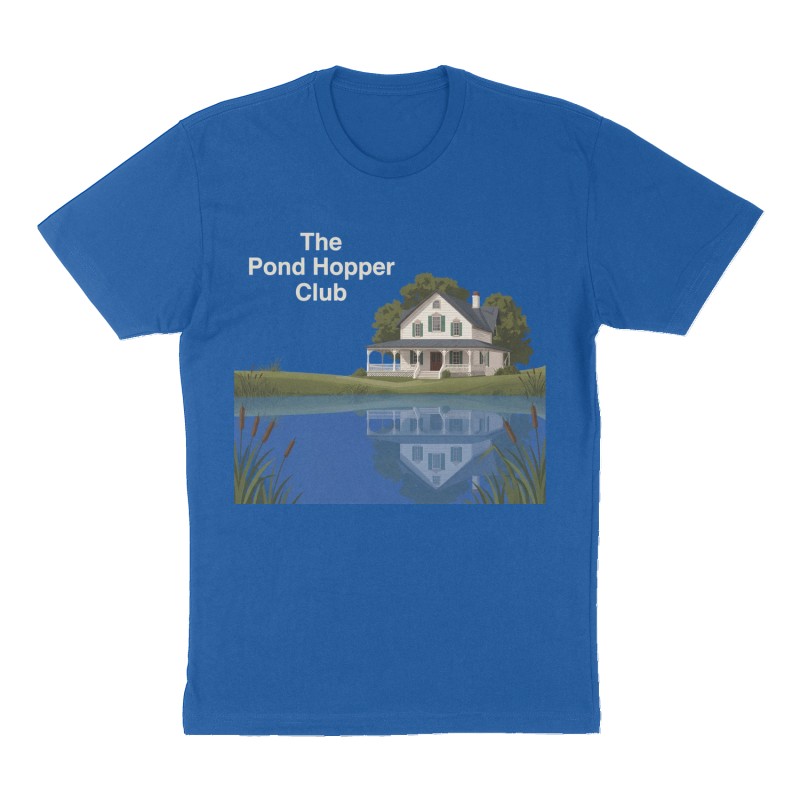 Custom t-shirt: "The Pond Hopper Club", Front print, royal-blue shirt