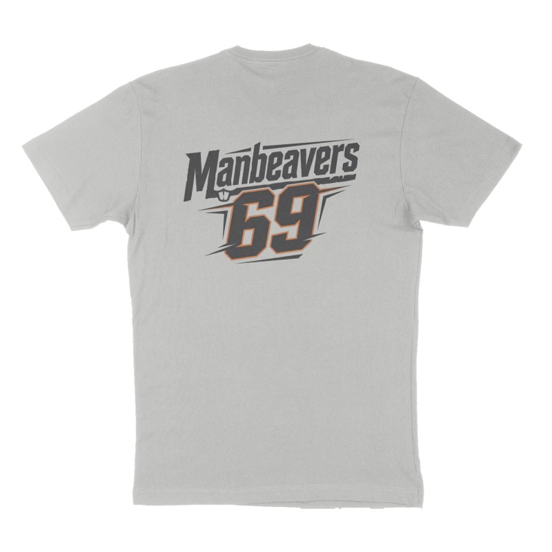 Custom t-shirt: "Manbeavers", Back print, heather-gray shirt