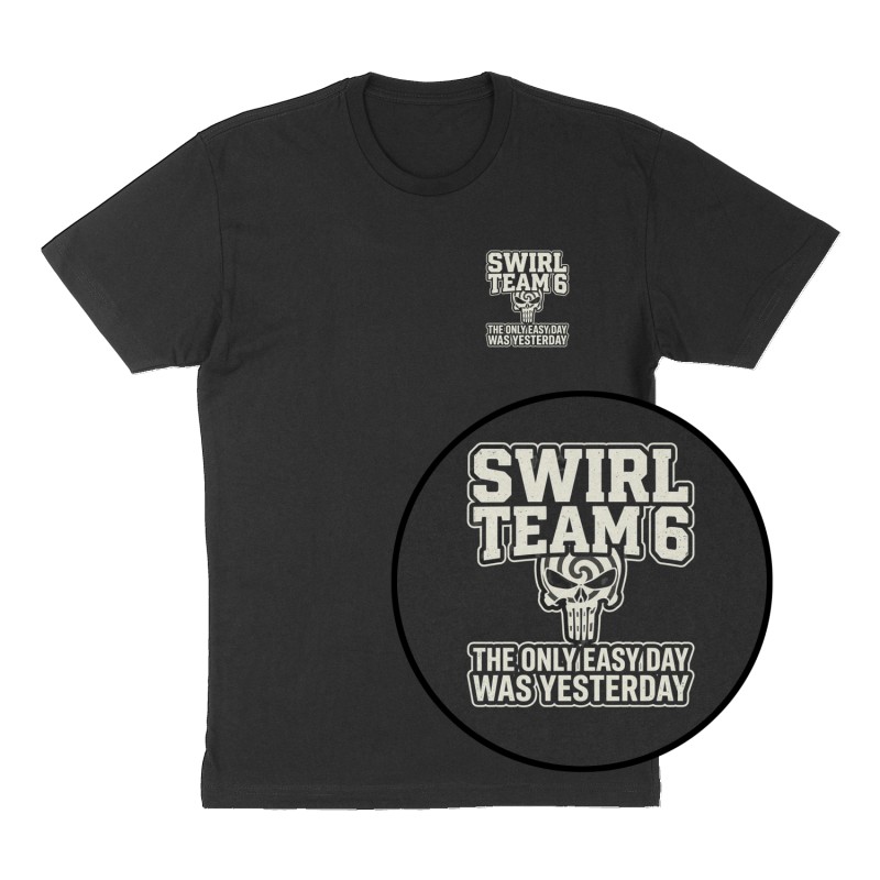 Custom t-shirt: "Swirl Team 6", Left Chest print, black shirt