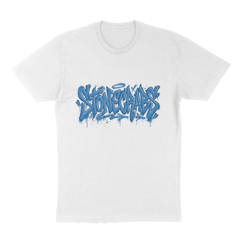 Custom t-shirt: "Stonecrabs", Front print, white shirt