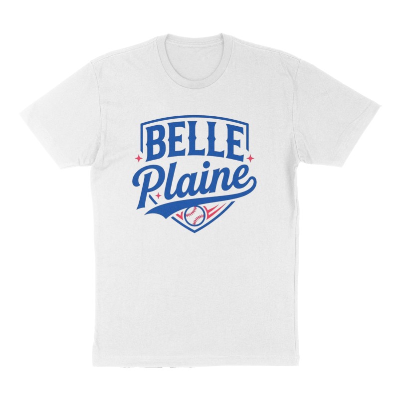 Custom t-shirt: "Belle Plaine", Front print, white shirt