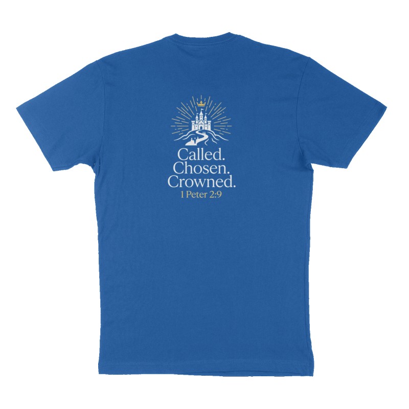 Custom t-shirt: "Called. Chosen. Crowned.", Back print, royal-blue shirt