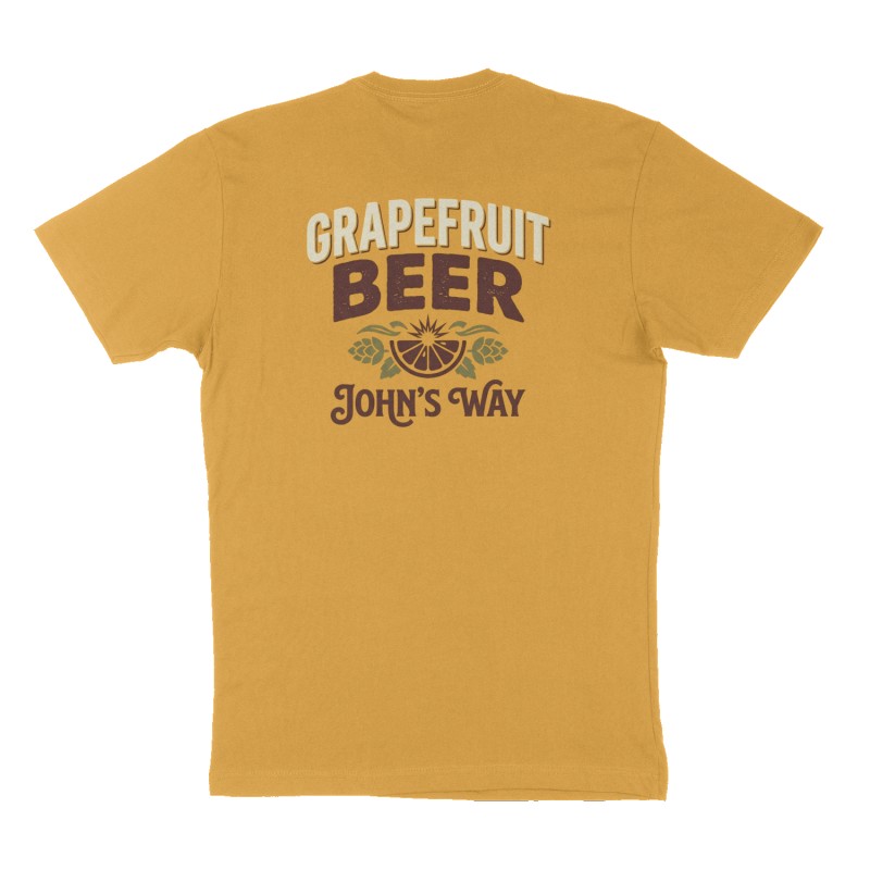 Custom t-shirt: "GRAPEFRUIT BEER", Back print, mustard-yellow shirt