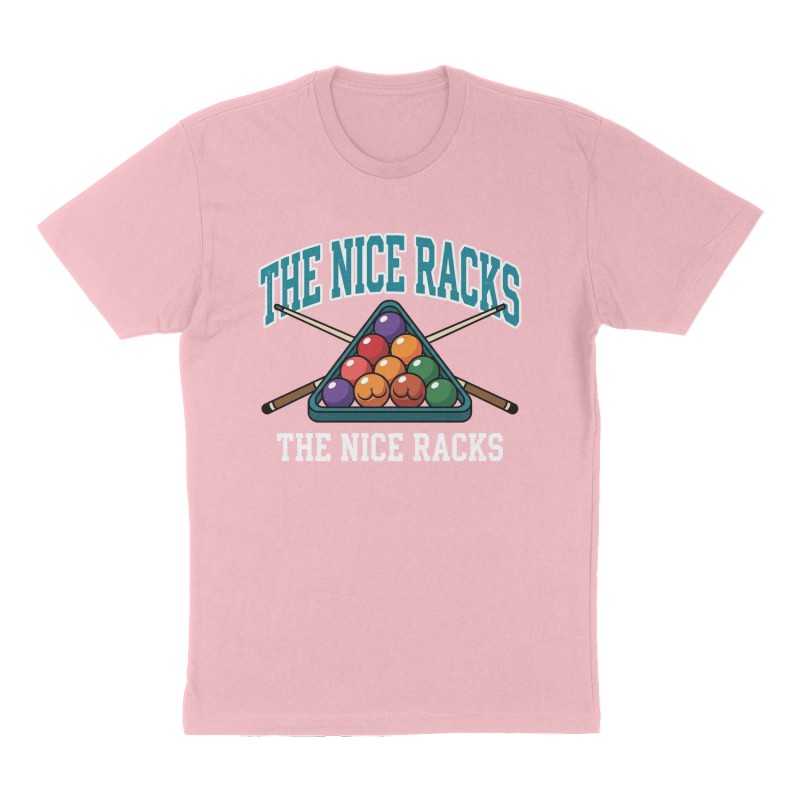 Custom t-shirt: "The Nice Racks", Front print, pink shirt