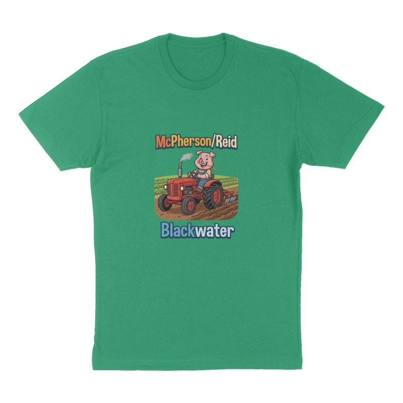 Custom t-shirt: "McPherson/Reid", Front print, green shirt