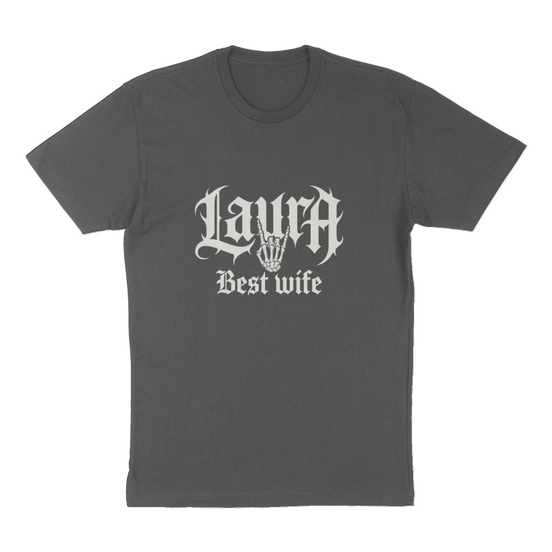 Custom t-shirt: "Laura", Front print, charcoal shirt
