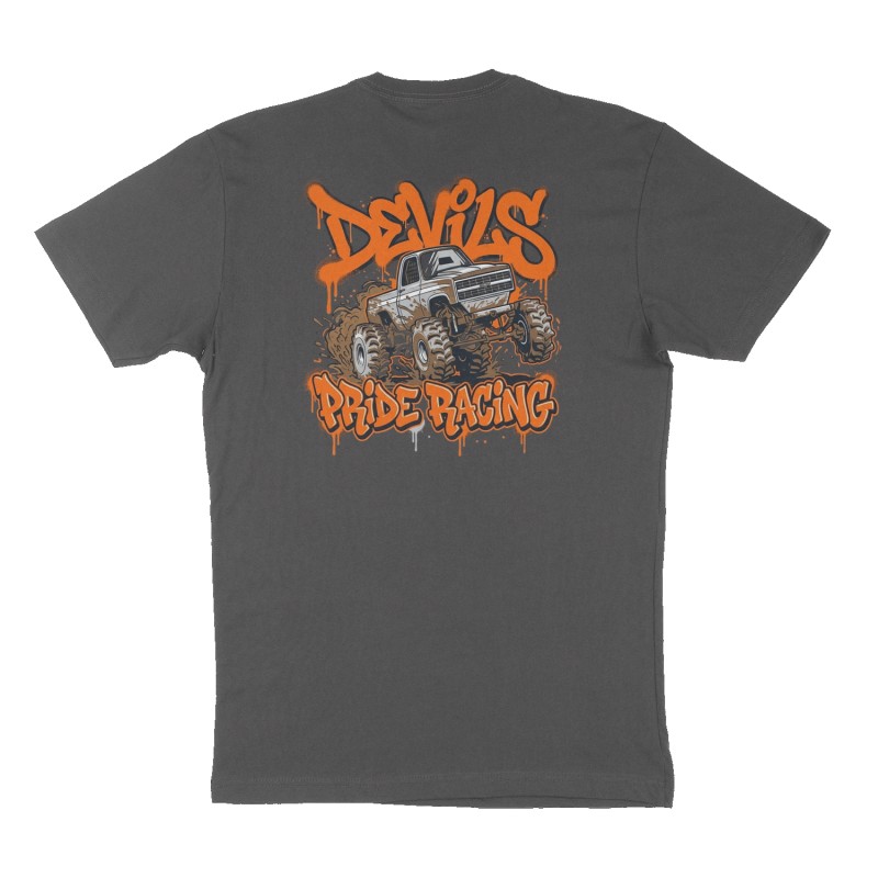 Custom t-shirt: "Devils Pride Racing", Back print, charcoal shirt