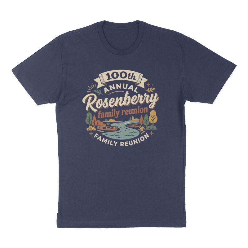 Custom t-shirt: "100th annual Rosenberry family reunion ", Front print, navy shirt
