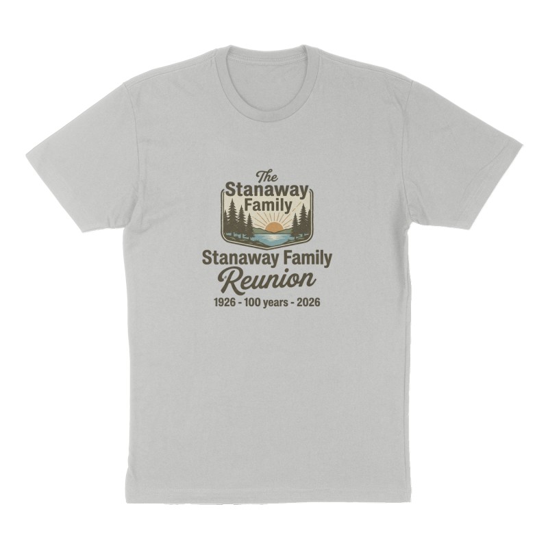 Custom t-shirt: "The Stanaway Family Reunion", Front print, heather-gray shirt