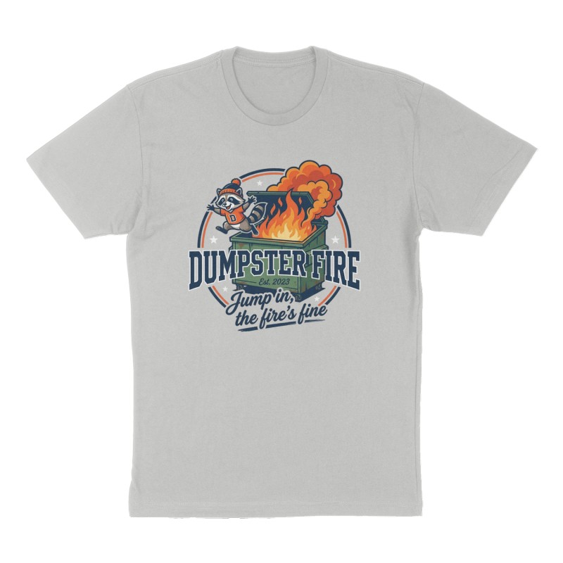 Custom t-shirt: "Dumpster Fire", Front print, heather-gray shirt