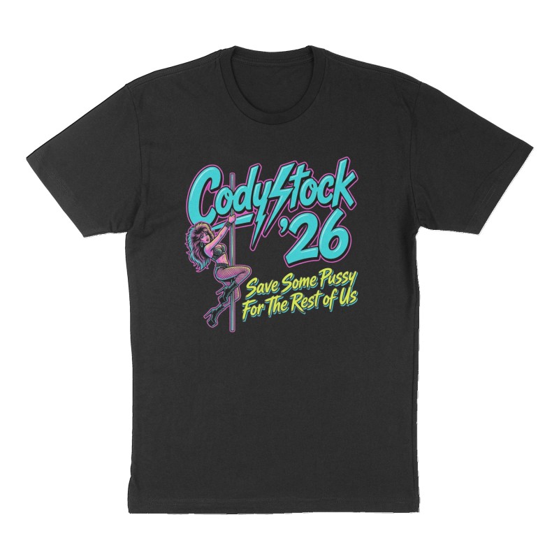 Custom t-shirt: "Codystock '26", Front print, black shirt
