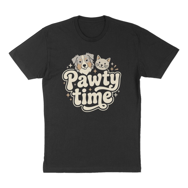 Custom t-shirt: "Pawty time", Front print, black shirt