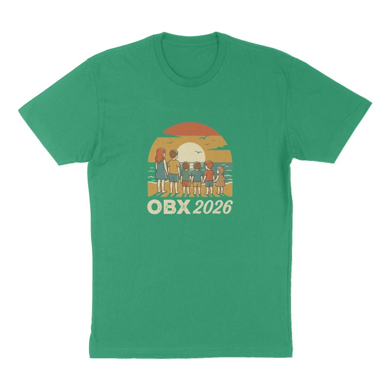 Custom t-shirt: "OBX 2026", Front print, green shirt