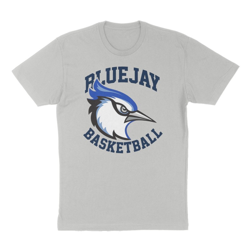Custom t-shirt: "Bluejay Basketball", Front print, heather-gray shirt