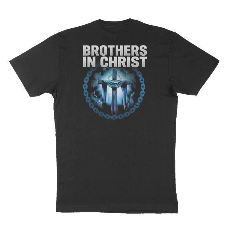 Custom t-shirt: "Brothers In Christ", Back print, black shirt
