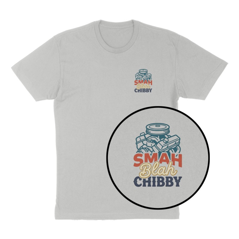 Custom t-shirt: "SMAH BLAH CHIBBY", Left Chest print, heather-gray shirt